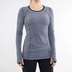 Lululemon Run Turn Around Long Sleeve Deep Coal/Gray Stripe Size 8 Rear Pocket